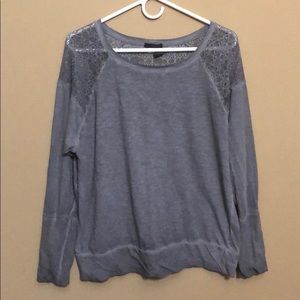 DKNY Jeans Gray Long Sleeve Lace Shoulders Sz Med